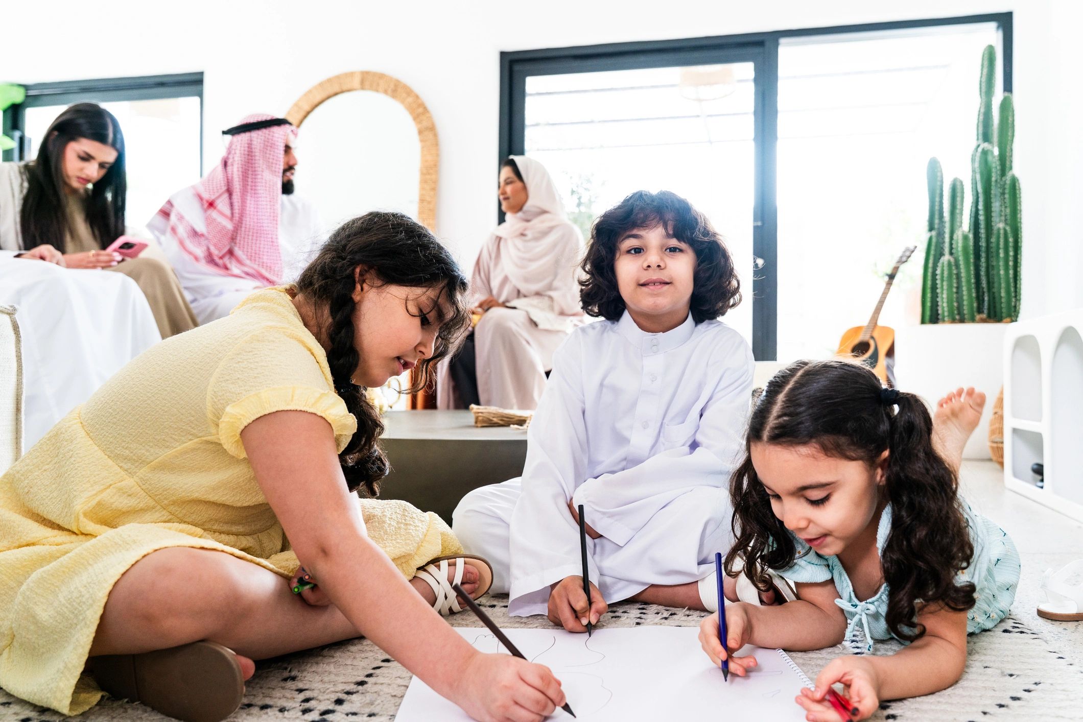 Family sharing a creative activity at home